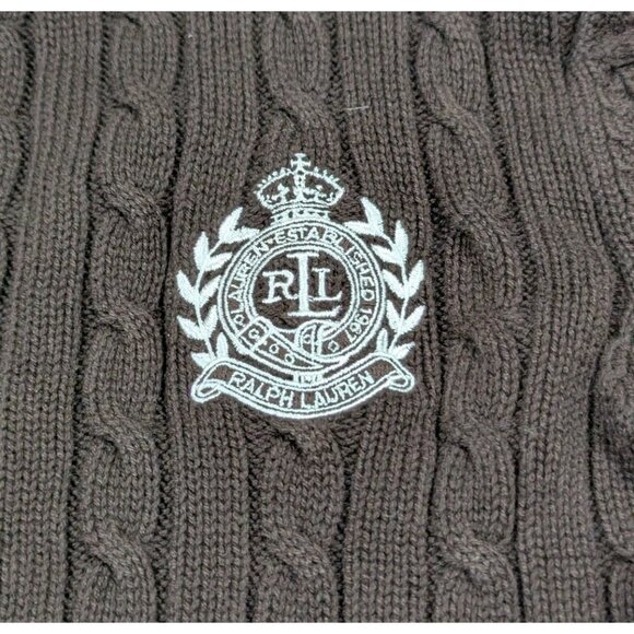 Lauren Ralph Lauren Cable Knit Sweater Women's Large Brown Crest Full Zip Up - Picture 3 of 6